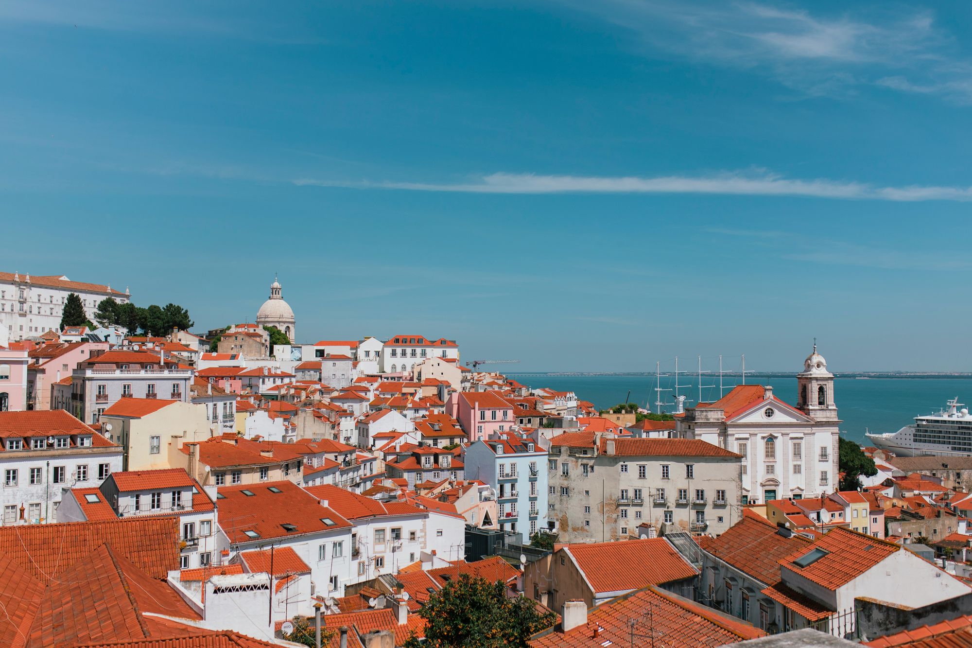 Alfama rooftops running down to the Tagus river